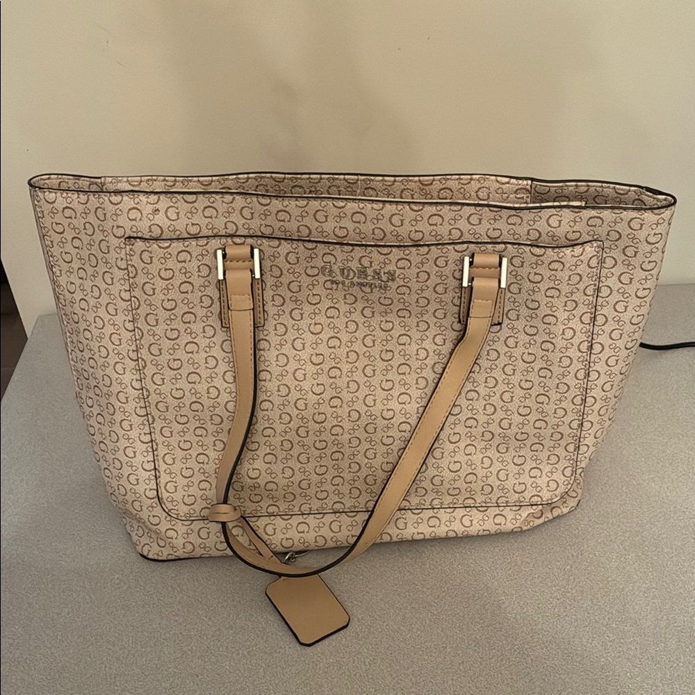 Calvin Klein Cream and Tan Structured Tote Bag